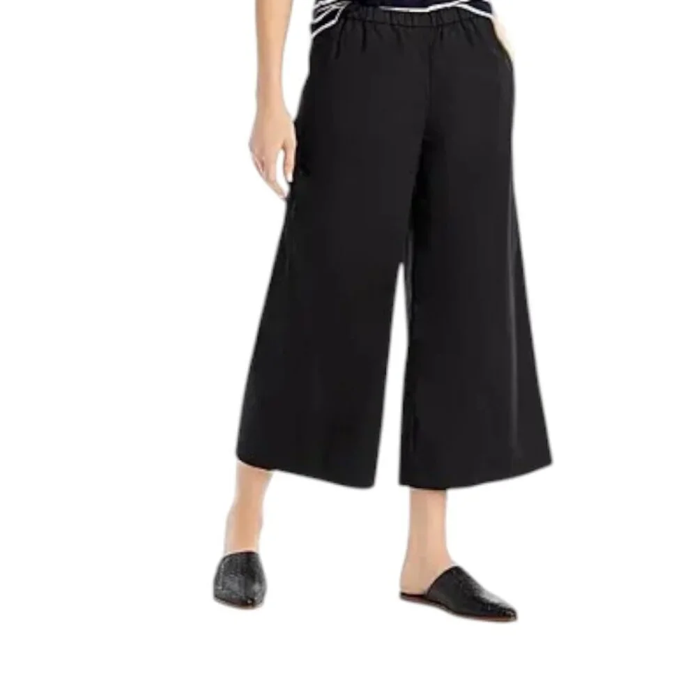 EILEEN FISHER BLACK WIDE LEG PULL ON PANTS‎ CROPPED SZ. MEDIUM NWT